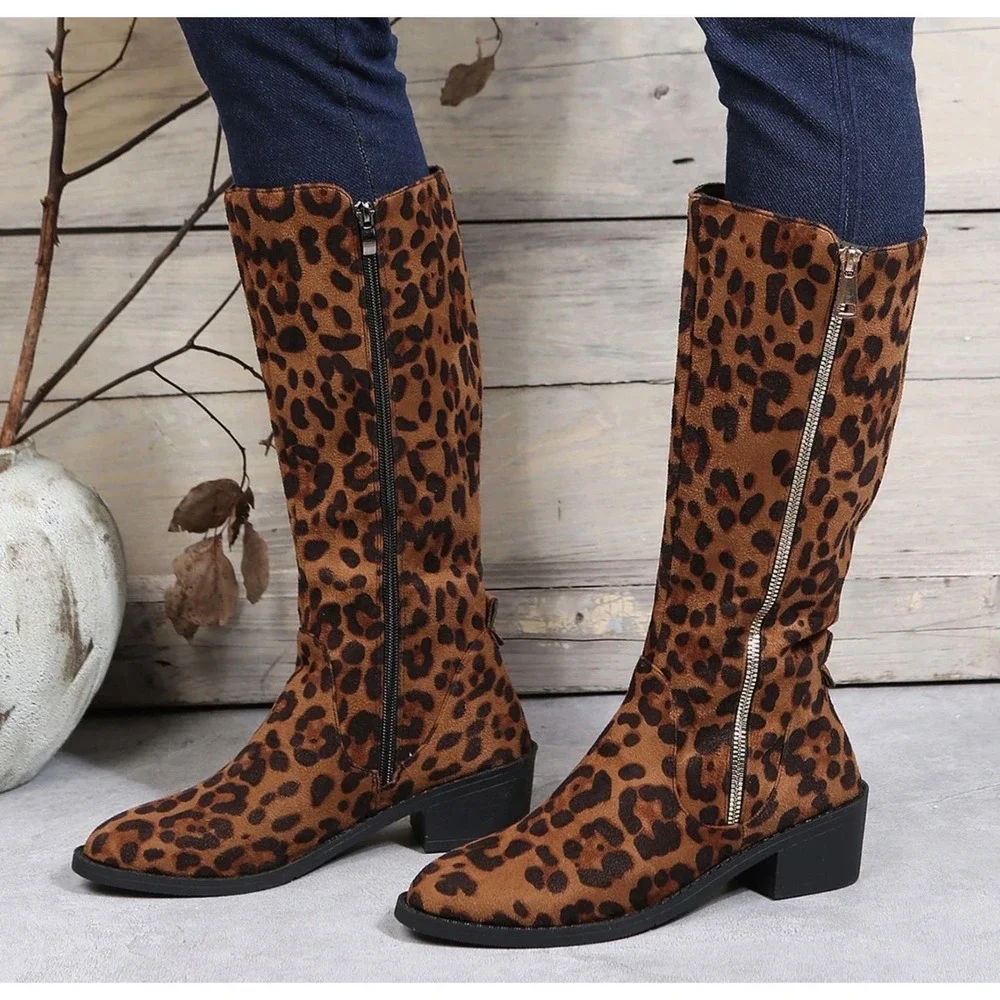 Soda Womens Leopard‎ Print Knee High Boots Let's go Girls! Size 7.5